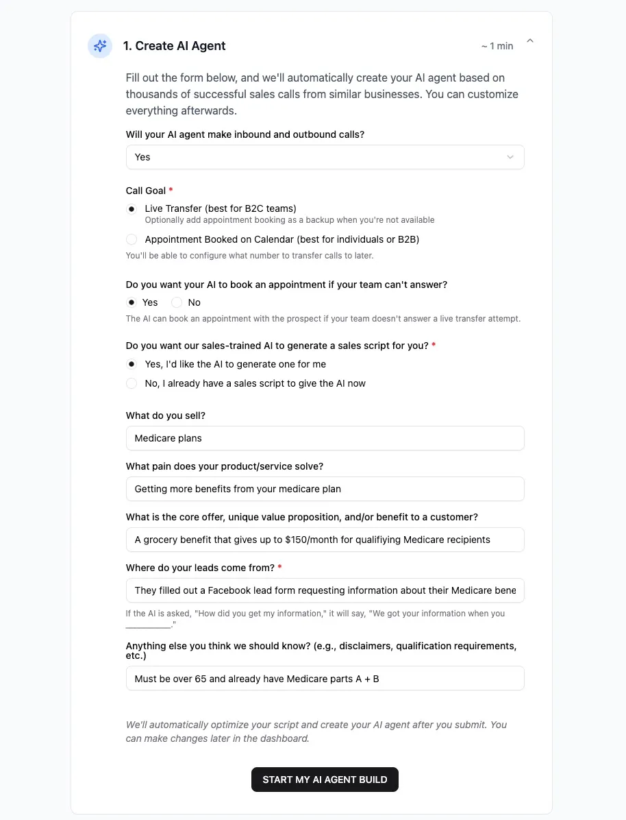 screenshot of the completed form