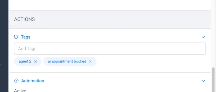 GHL contact record showing PeakSend tags